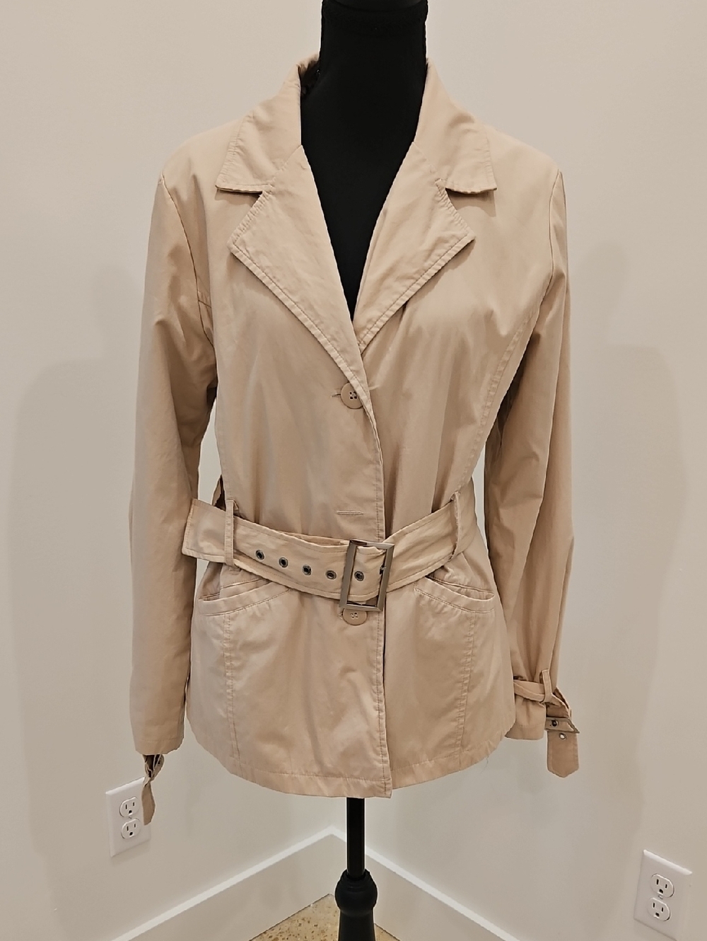 Outer Edge Cream Belted Trench Coat. Size L